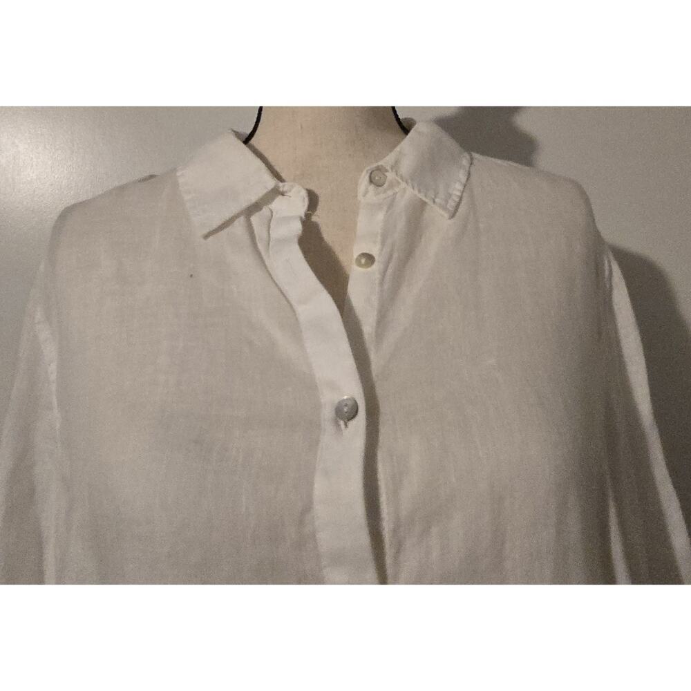 Tahari Womens White 100% Linen Tunic Shirt Roll Tab Long Sleeve Button Down 1X - Picture 6 of 8